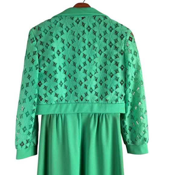 Vintage 60s Green Lace Bodice Sleeveless Sheath Dress w/ Matching Crop Jacket, M - Picture 12 of 16
